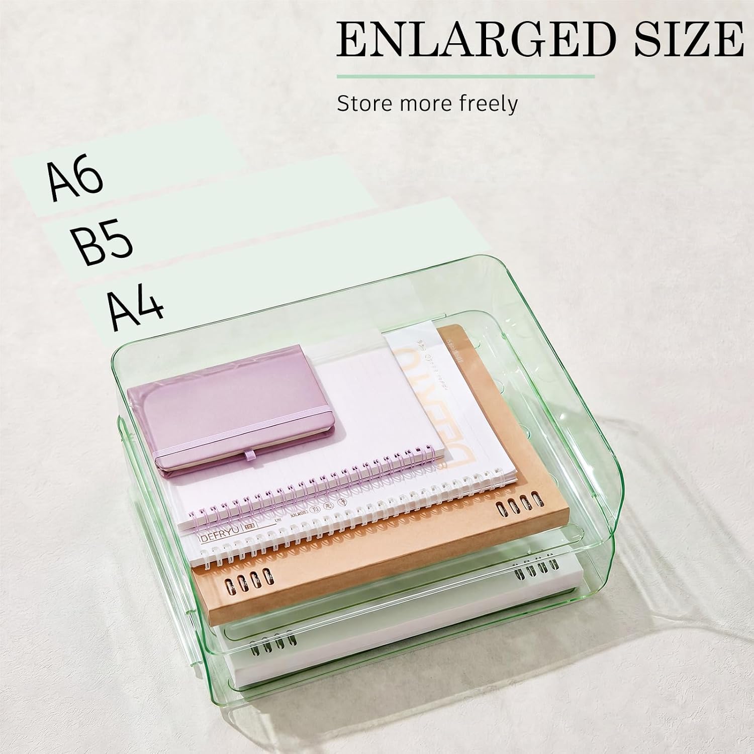 Harloon 4 Tier Clear Sage Green Acrylic Paper Organizer Letter Tray, Aesthetic Stackable Desk File Organizer Paper Holder Office Tray for A4, Modern Office Classroom Home File Pad Books Notes image 3