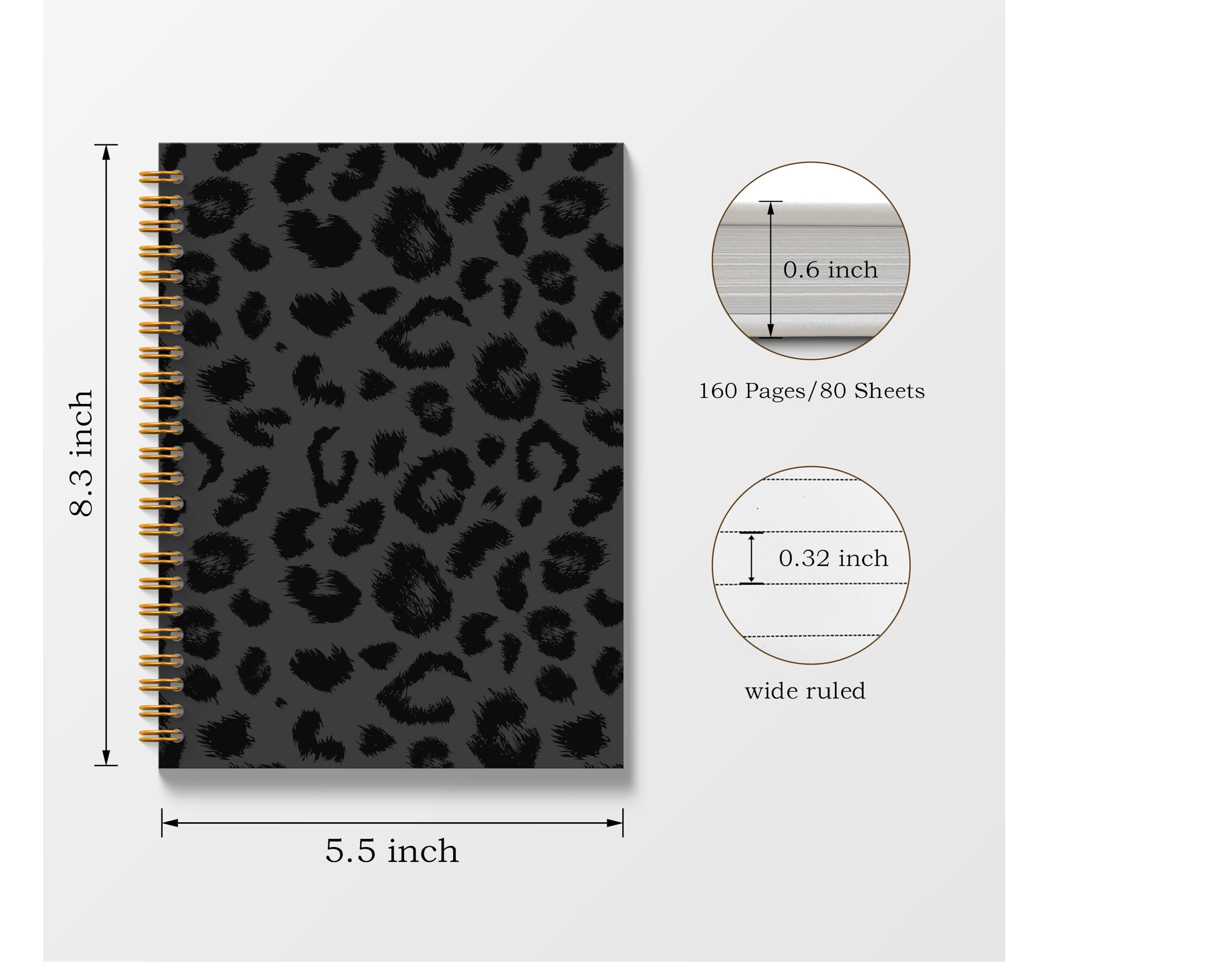 Poecinvi Notizbuch mit Leopardenmuster, Spiralbindung, 14 x 21 cm, Geparden-Druck, Notizbücher für die Arbeit, Leopardenmuster, Geschenke für Frauen
