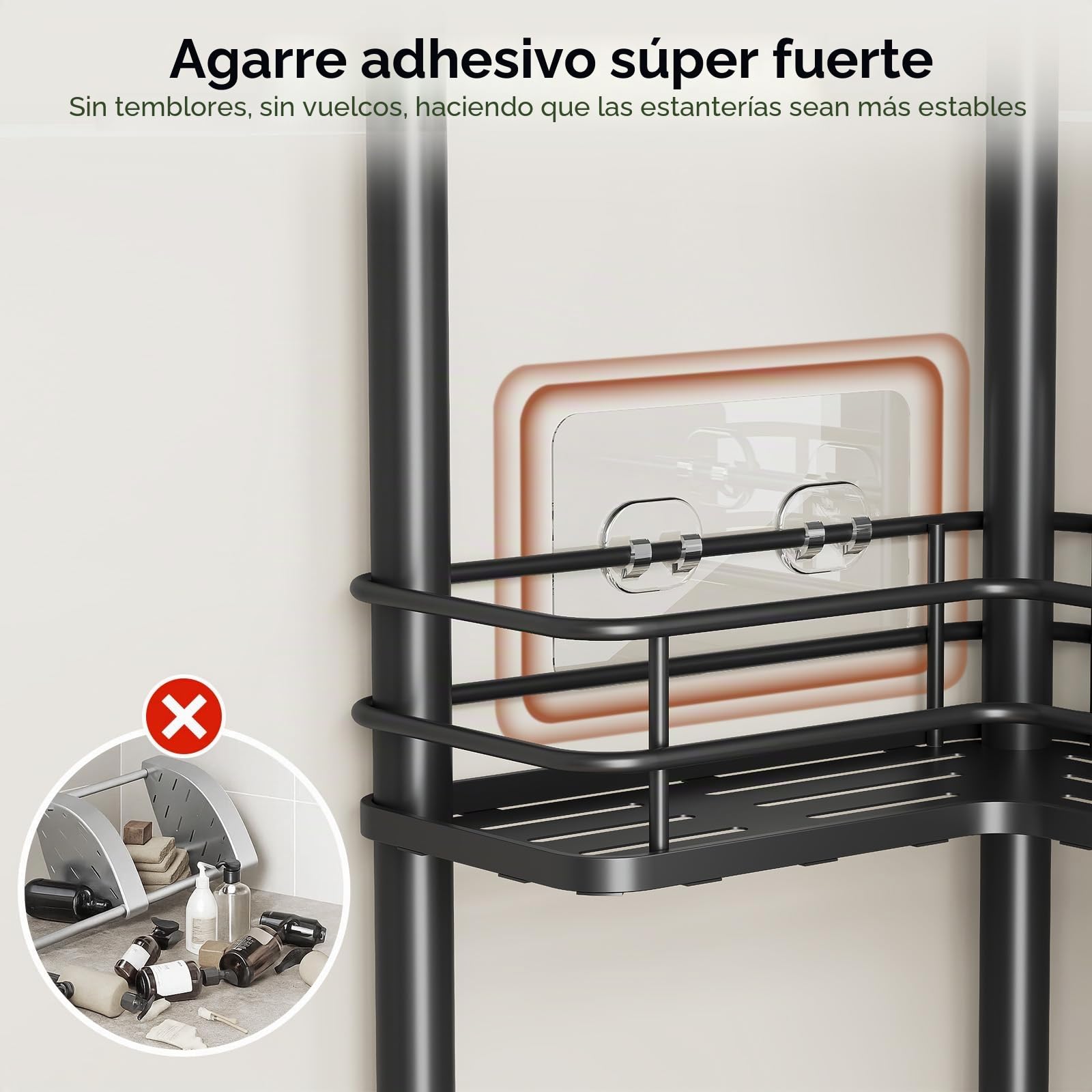 Orimade 3 Unidades de estantería de Ducha de pie, Estante de Ducha de Esquina Independiente, sin Agujeros, para Cuarto de baño, Color Negro
