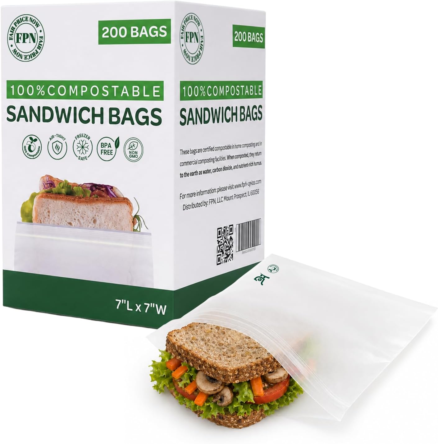 Sandwich Bags 200 Count 7x7 Inch Freezer Safe Reusable Food Storage Bag