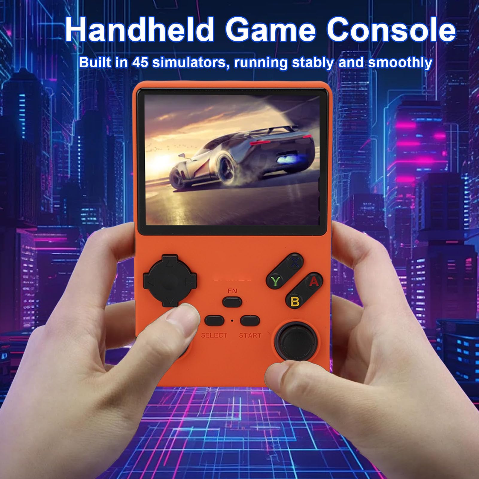 Elprico Retro Handheld Game Console, 3,5 Zoll 640x480 Tragbarer Spielspieler mit 256 GB Speicher, Handheld -Gaming -Konsole für die Reise (ORANGE)