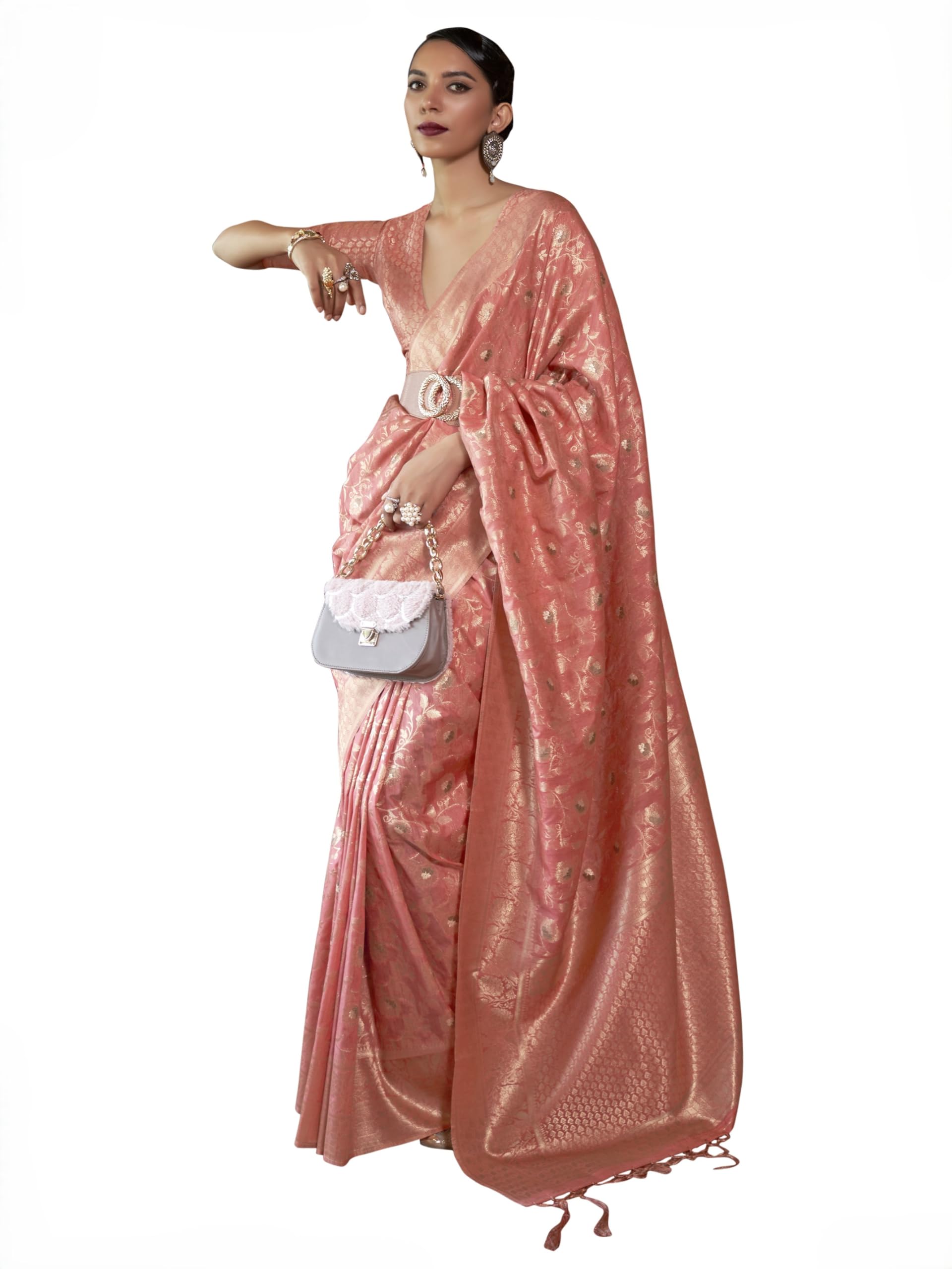Sari de seda Banarasi verde mar para bodas y galas elegantes 8