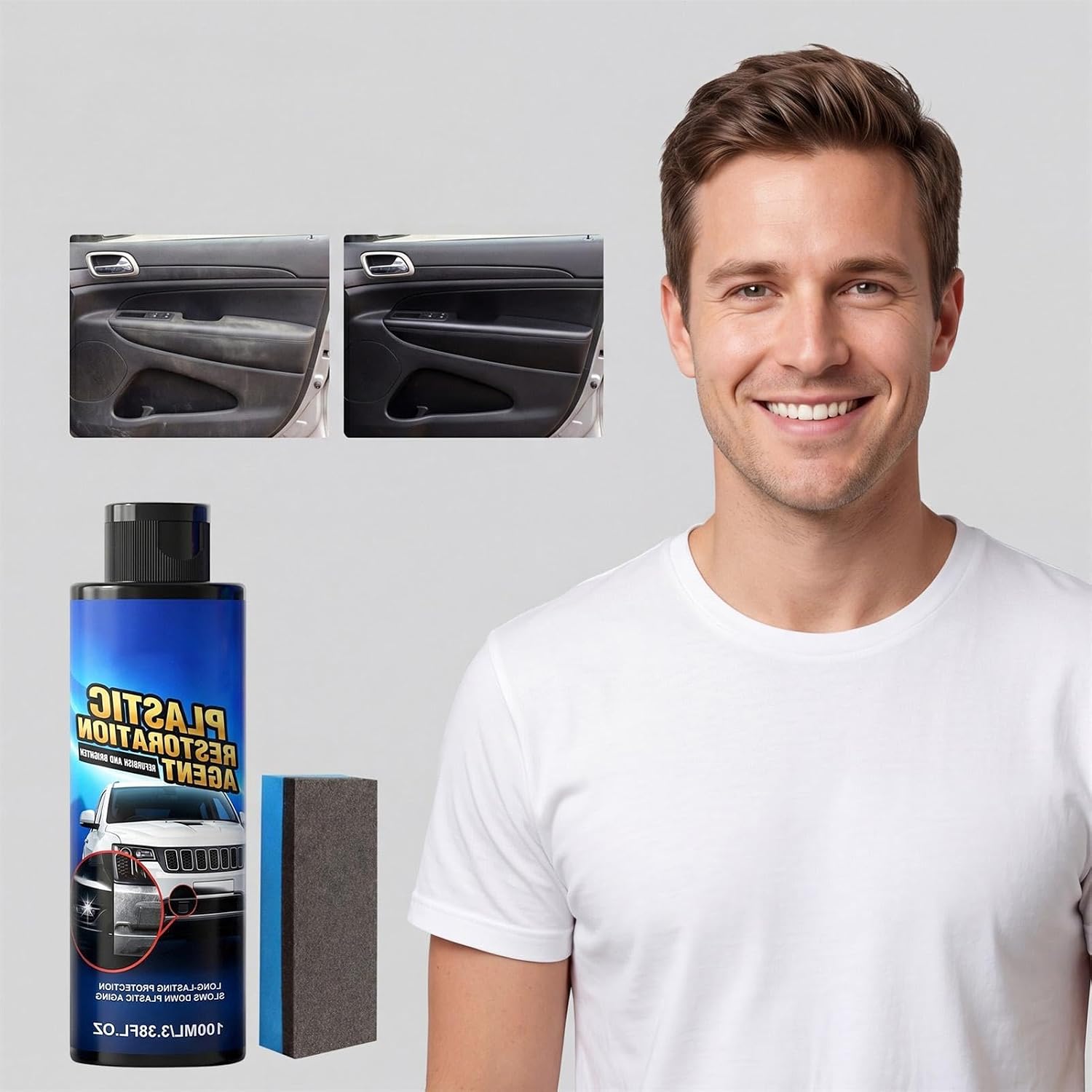 Trim Restorer for Cars - 100ml Scratch Removal Agent | with Sponge Car Interior Restorer | for Vehicle Detailing Steering Wheel Dashboard Interior Exterior Shine