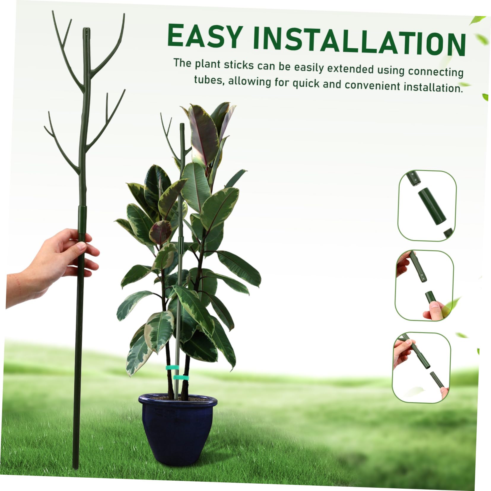 Mikikit Tuteur Plastique Support Extensible, en Vert 1 Set Clips, Attaches pour Plantes Grimpantes, pour Intérieur et Jardin