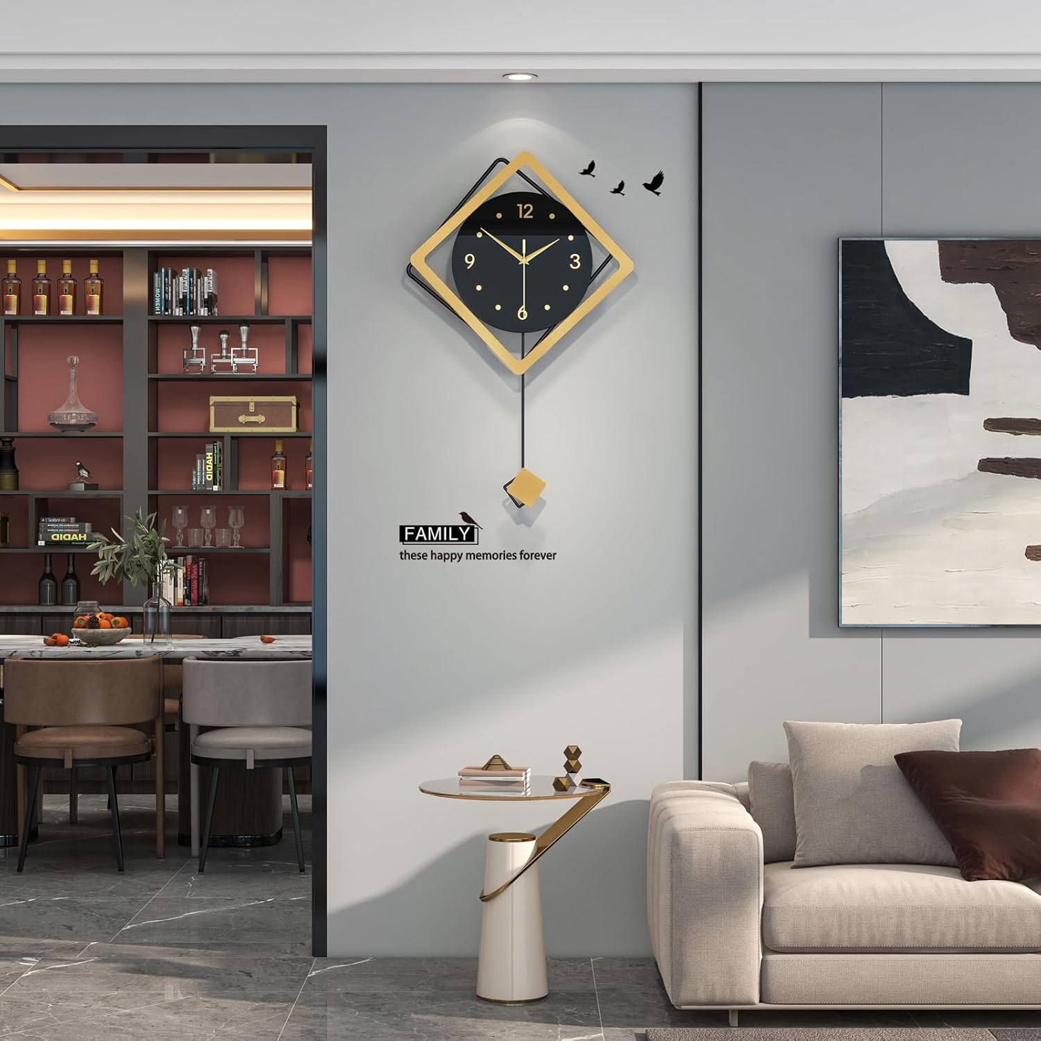 Decorative Wall Clock for Living Room Decor Modern Large Clocks Battery Operated for Bedroom Kitchen Office Home Creative Geometric Wall Watch Clock Non Ticking 15x24inches