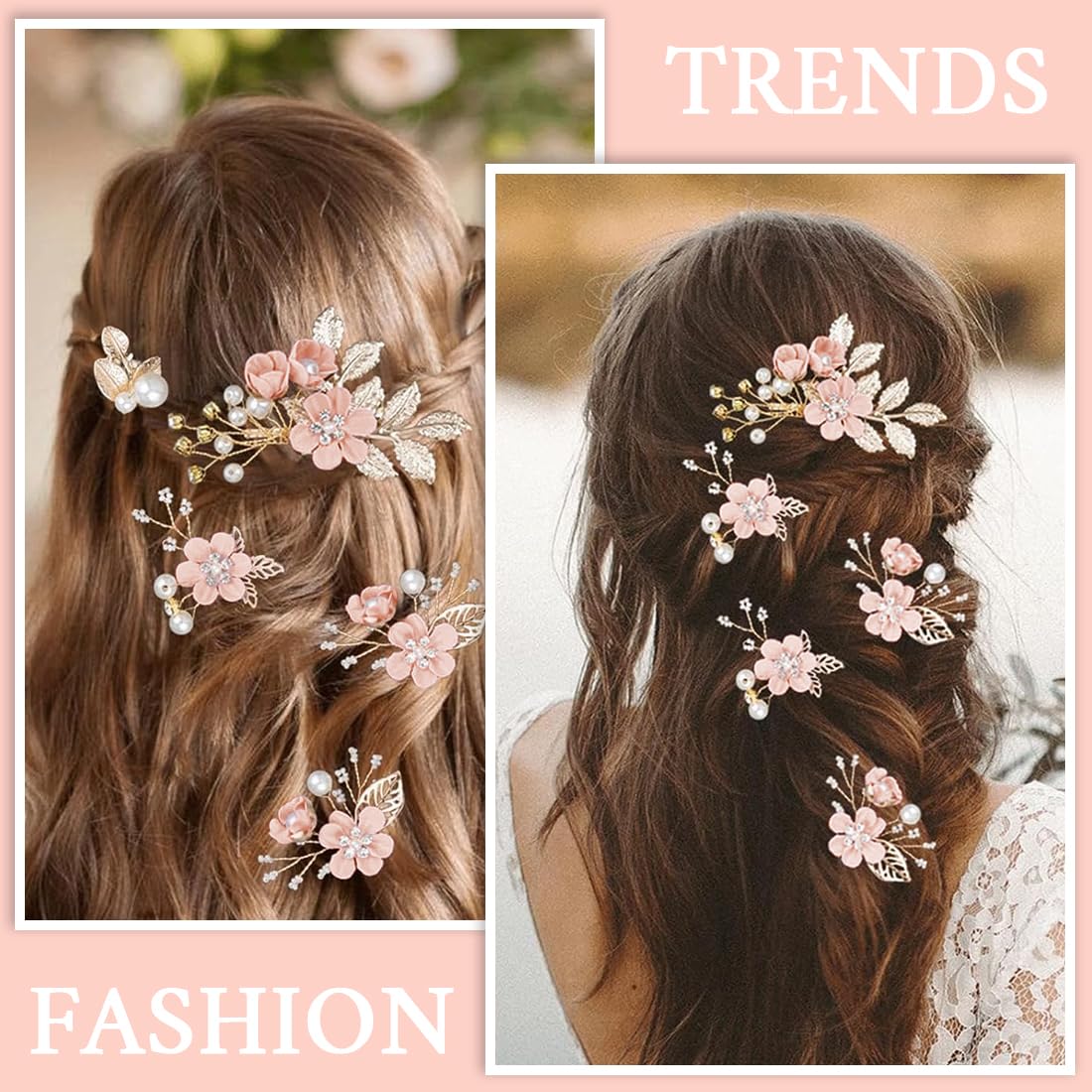Set di 4 Fermagli Capelli Sposa, Pettine per Capelli da Sposa con Perle,Accessori Capelli Sposa con Strass Rosa,per Accessori per Capelli da Sposa Fascia da Sposa