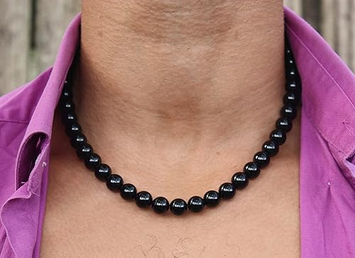 Vista 20 de Handmade Black Onyx Crystal Mens Necklace - Grounding Genuine Gemstone Beaded Mala Willpower, Protection, Prosperity Black Choker - Jewelry Gift