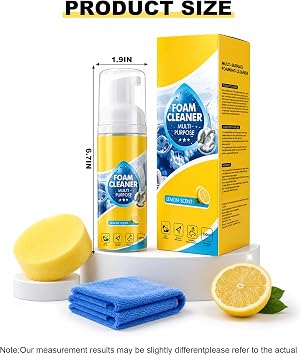 4-in-1 Multi-Enzyme Foam Cleaner,Multi-purpose Deep Cleaning Spray for Car Interior, Kitchen Grease, Bathroom Tiles, Sofa (Lemon Fresh Scent)