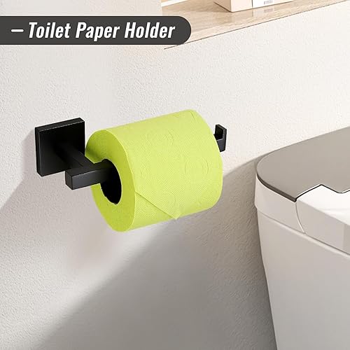 Miniatura 5 de YACVCL Juego de accesorios de baño negro, juego de 5 accesorios de baño, juego de barra de toallas de baño de 23.6 pulgadas, toalleros de acero