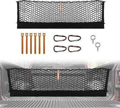 Cargo Net for Dodge Ram 1500 2019-2025 2026 Accessories | Custom Fit, Truck Bed Storage Organizer Net for Pickup Truck Bed Divider, Heavy Duty Carabiners, Night Visible Grab Handle