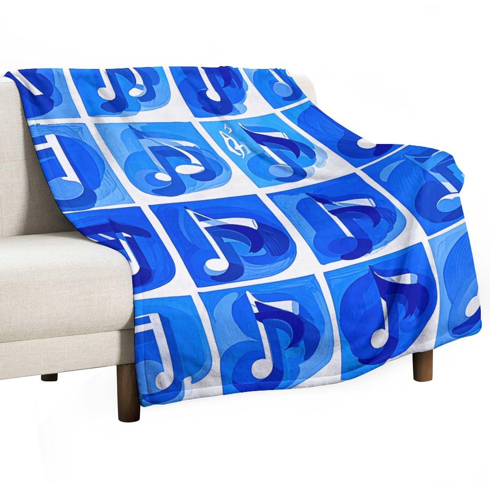 Plaid de lit bleu notes de musique pour camping et voyage