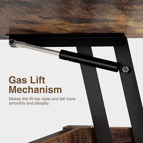 Miniatura 10 de Rolanstar Mesa de centro elevadora, mesa de centro convertible multifunción con cajones y compartimento oculto, mesa de centro que se convierte en