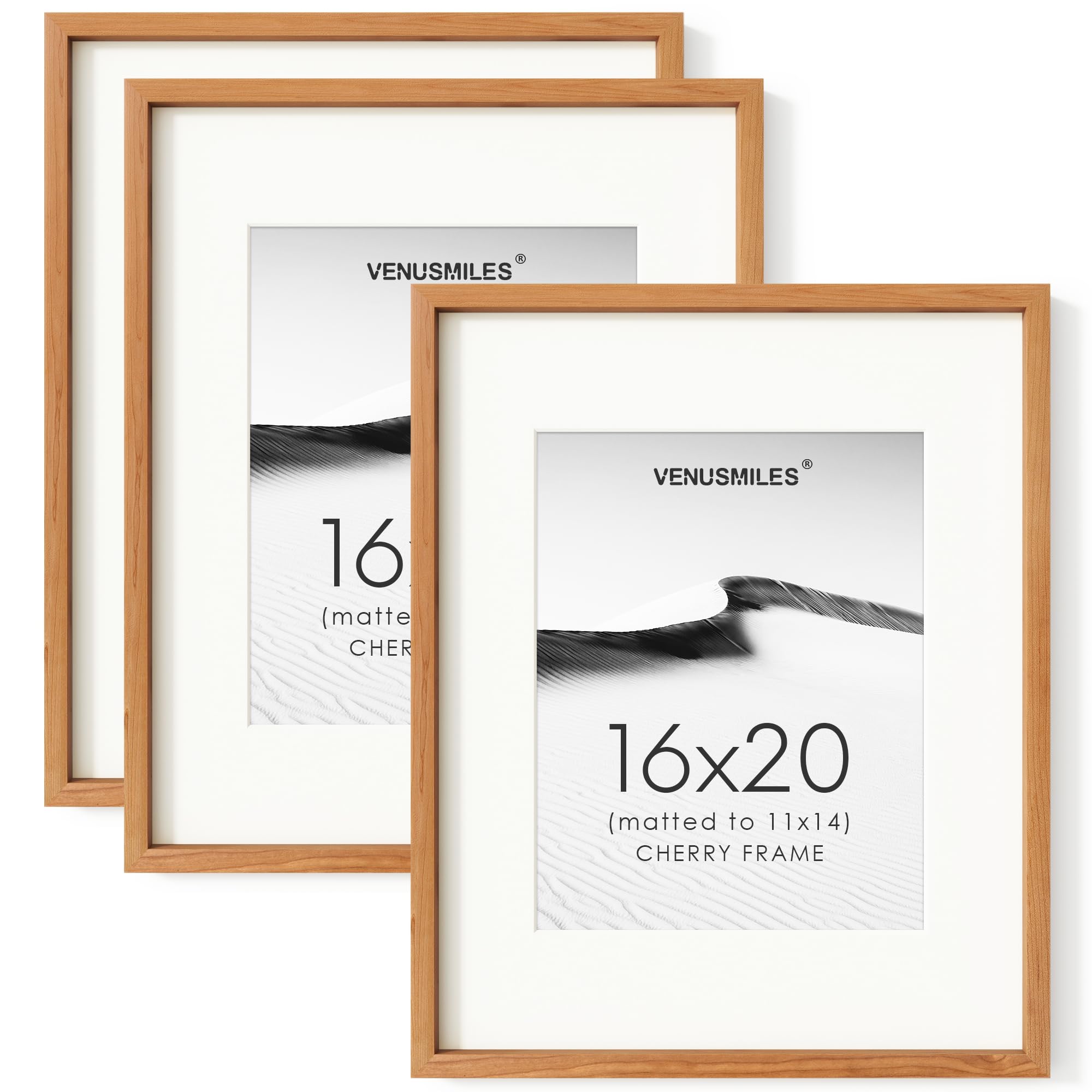 16 x 20 Picture Frame Set of 3, USA-Sourced Natural Cherry Wood Photo Frame