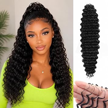 Feather Crochet Hair, Synthetic Deep Wave Extensions for Women, Easy Fit