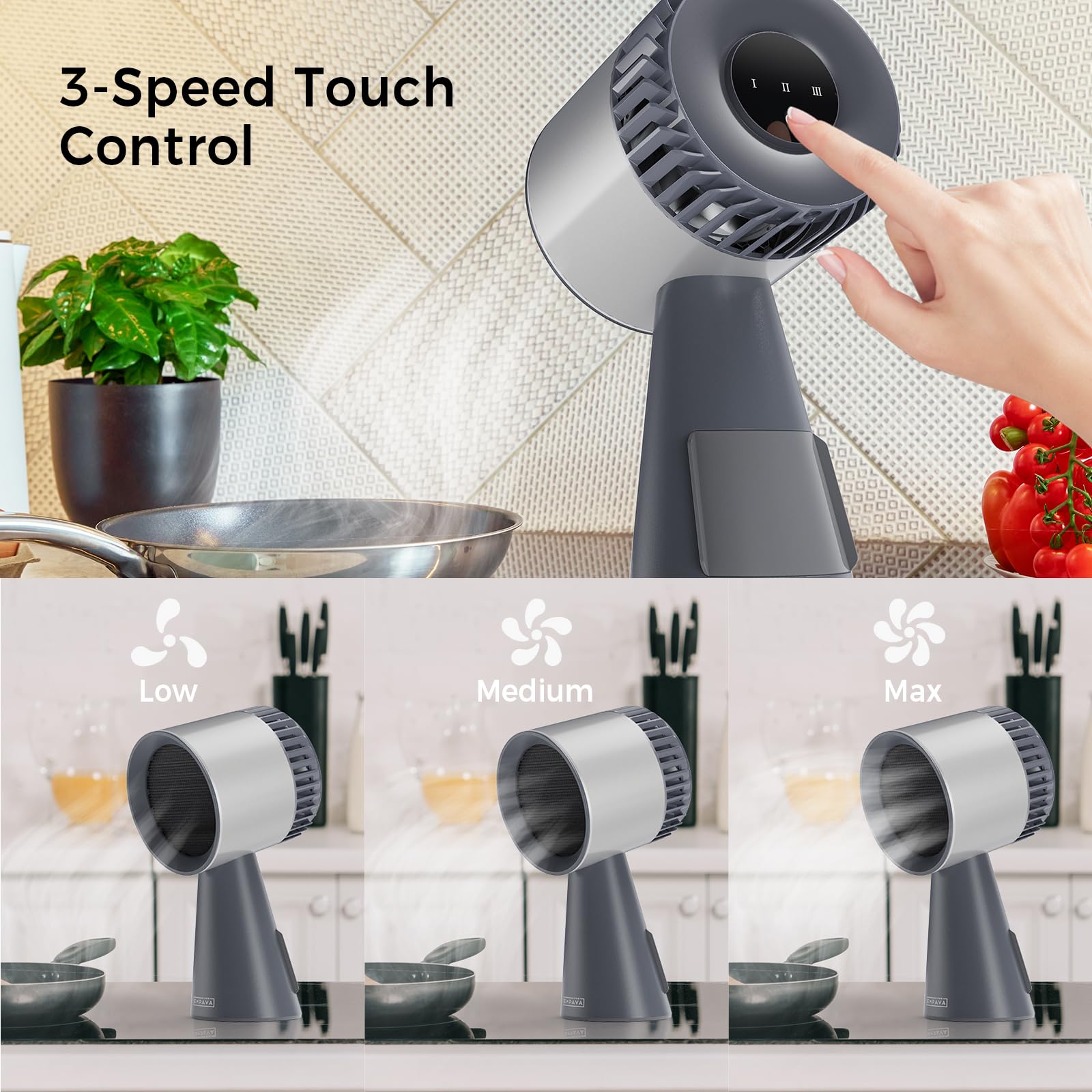 Empava Campana extractora portátil para cocinar, ventilador de escape de cocina de escritorio de 3 velocidades para barbacoa interior, olla caliente y caravana, taza de aceite desmontable, 13 piezas