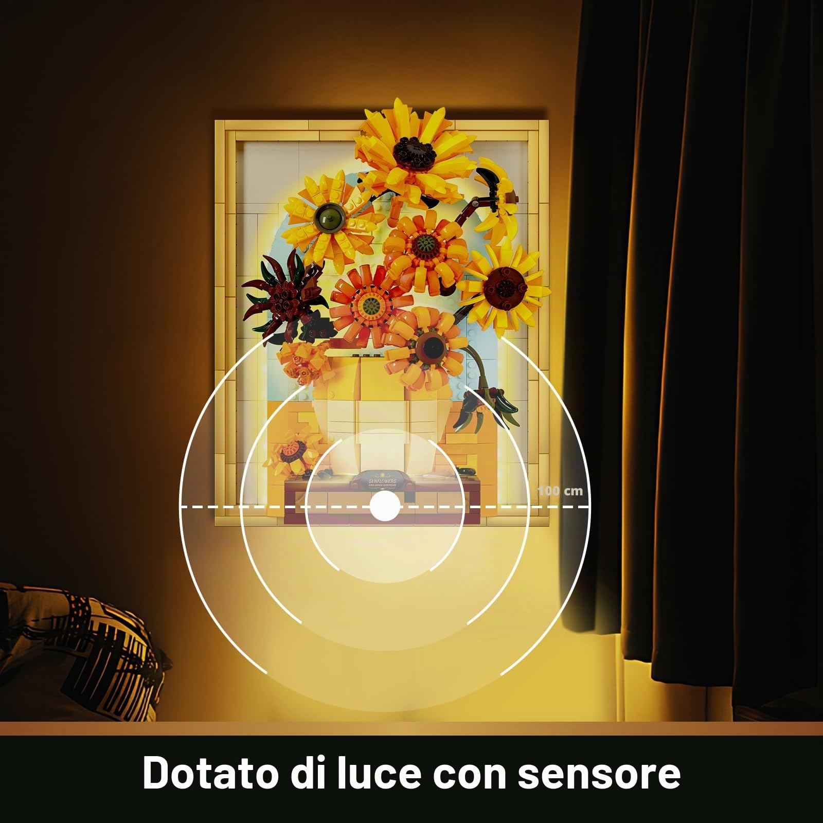 JMBricklayer Set da costruzione con girasole fiori per adulti con luci 70004, Van Gogh Wall Art Crafts Idee Bouquet di fiori, cornice per decorazione della stanza, idee regalo di compleanno per donne