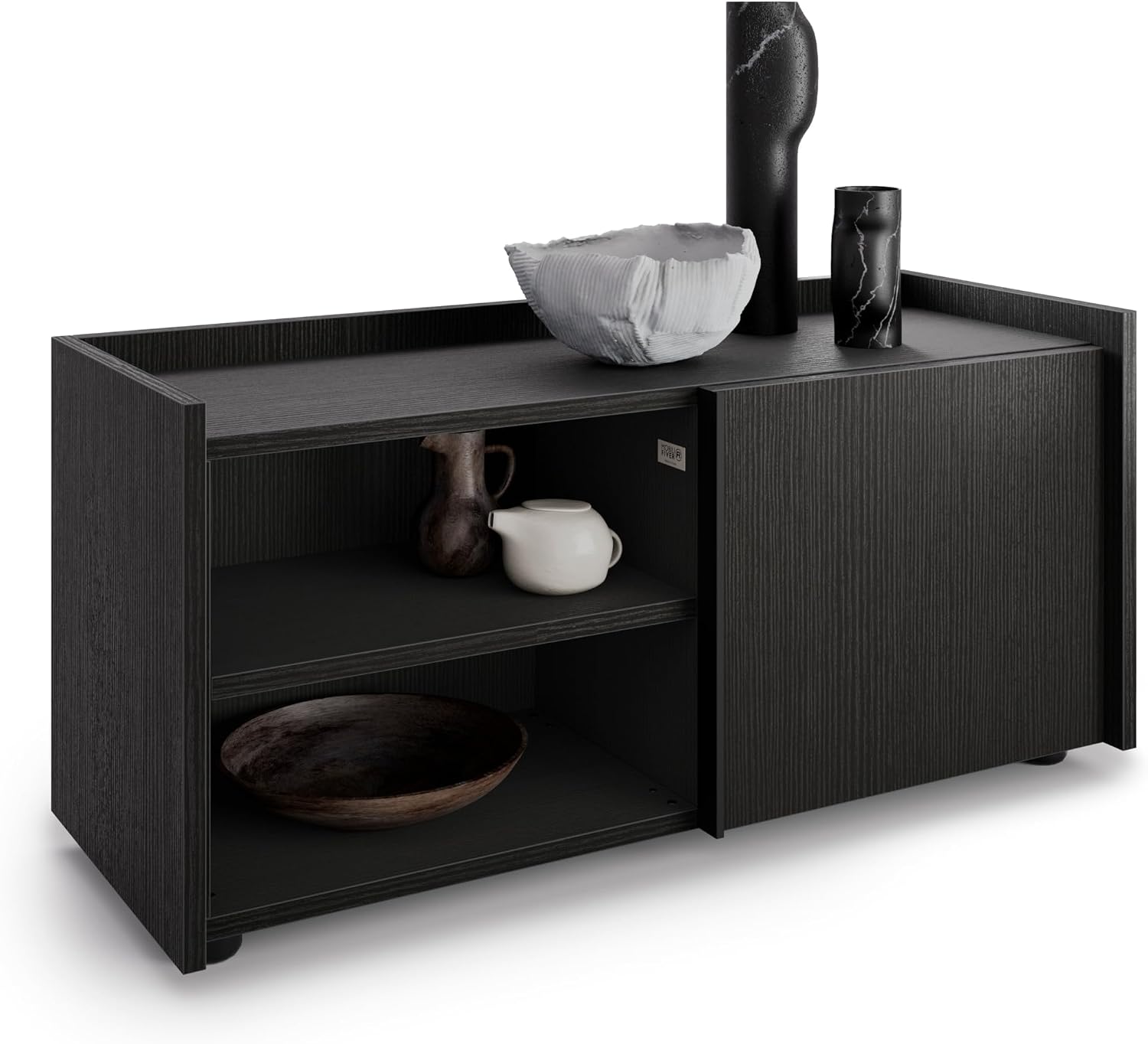 Mobili Fiver, Romina Low Sideboard (36.85x14.17x17.32 in), 1 Door, Ashwood Black, Made in Italy