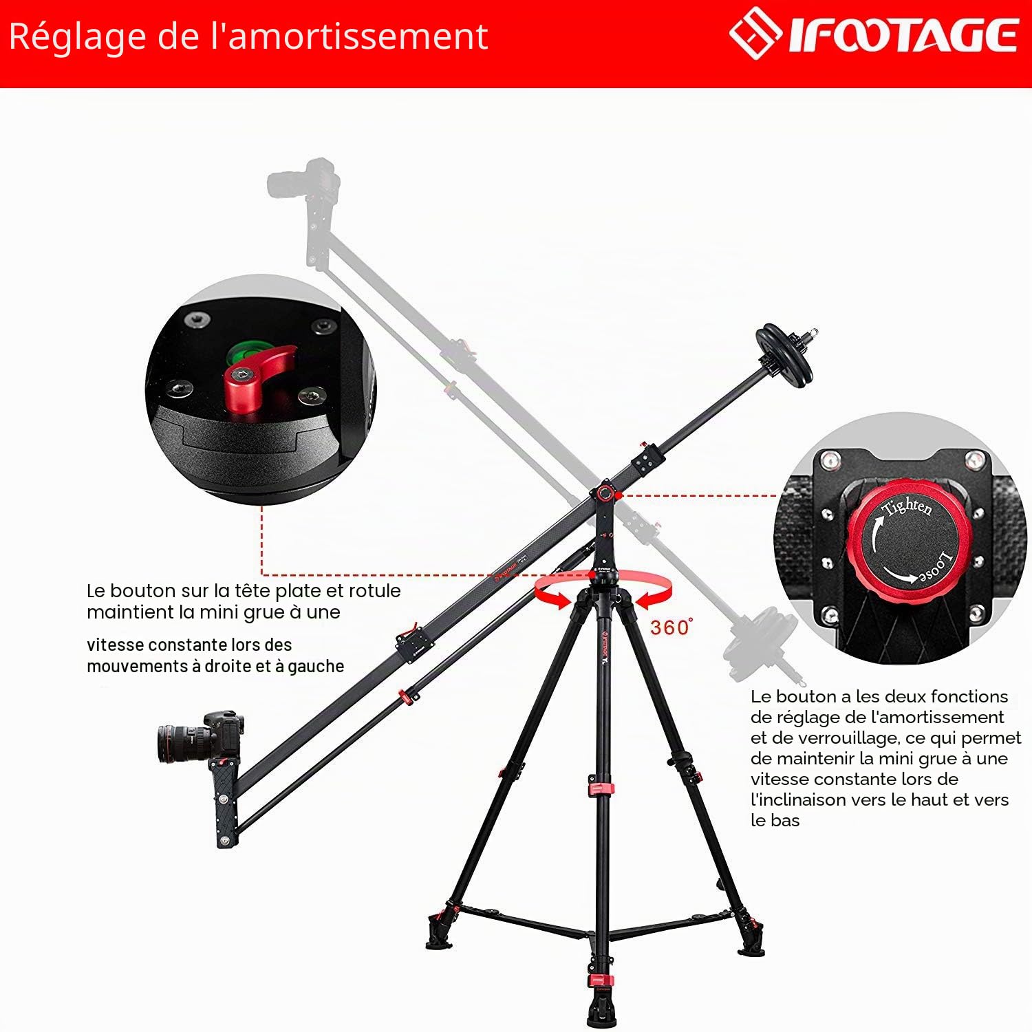 IFOOTAGE Mini Caméra Grue M1 III,Haute Rigidité et Léger en Fibre de Carbone, Incluent Alternative Quick Release Plaques et Low Profile Adaptateur de Dégagement Rapide