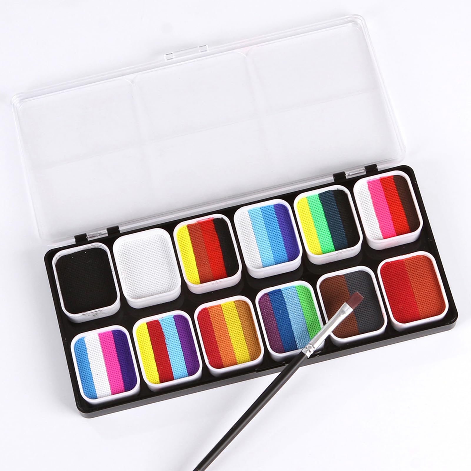 Pittura per il viso Set di 30 colori per acquerelli con 3 pennelli Kit attivato in modo sicuro per Halloween Costume Cosplay Party Festival Artisti Adulti (con 3 pennelli)