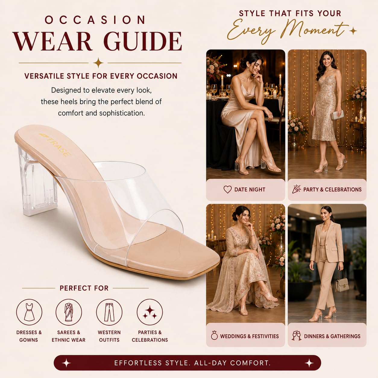 71vfckeKsSL._SL1254_ TRASE Transparent Block Heels for Women Stylish | Fashionable Heel Sandals for Girls | Elegant & Formal Footwear