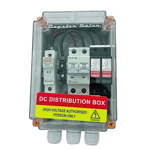 DC Distribution Box 1-in-1-out with DC SPD 600V | Suitable for 1kW to 5kW Solar Panels | Equipped with a 16A 2 Pole DC MCB and a 15A 1000V DC Fuse