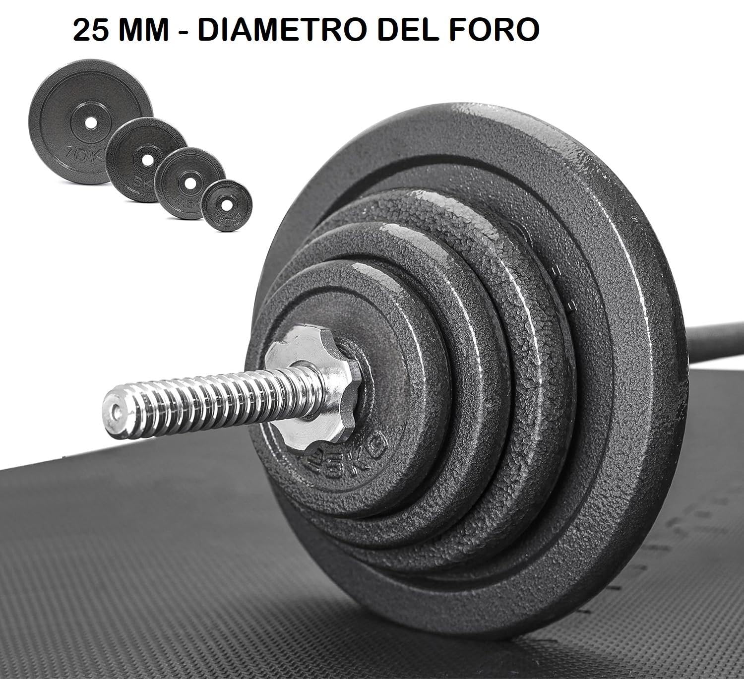 Disco Ghisa Pesi palestra 0,5kg 1,25kg 2,5kg 5kg 10kg 15kg 20kg | Per bilanciere e manubri standard | Robusti e resistenti | Ideali per allenamento forza e bodybuilding Home gym