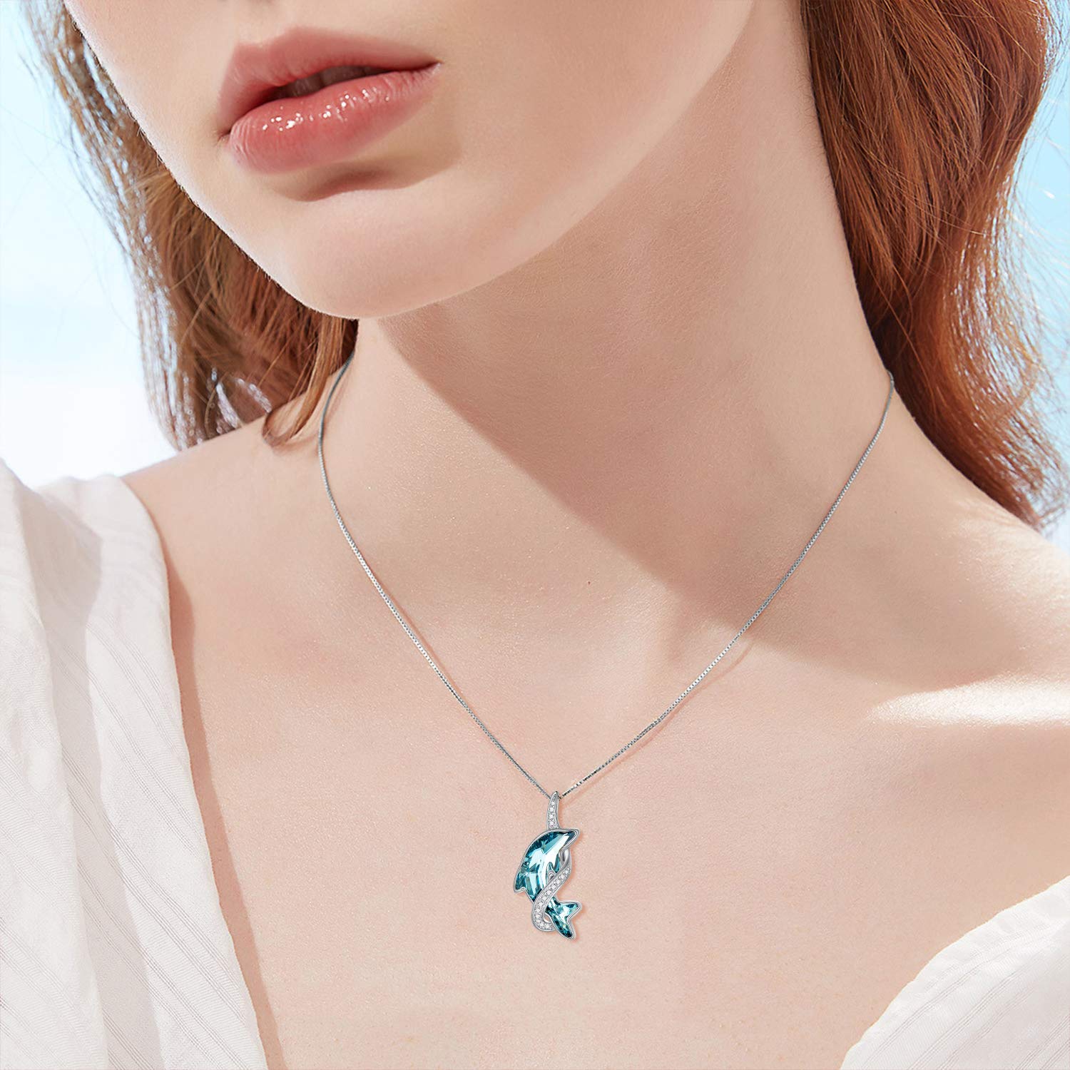 TOUPOP s925 Sterling Silver Dolphins/Sea Turtle Necklace for Women Crystal Pendant Ocean Jewelry Birthday Gifts for Lady Mother Sister Girls Dolphins Lover