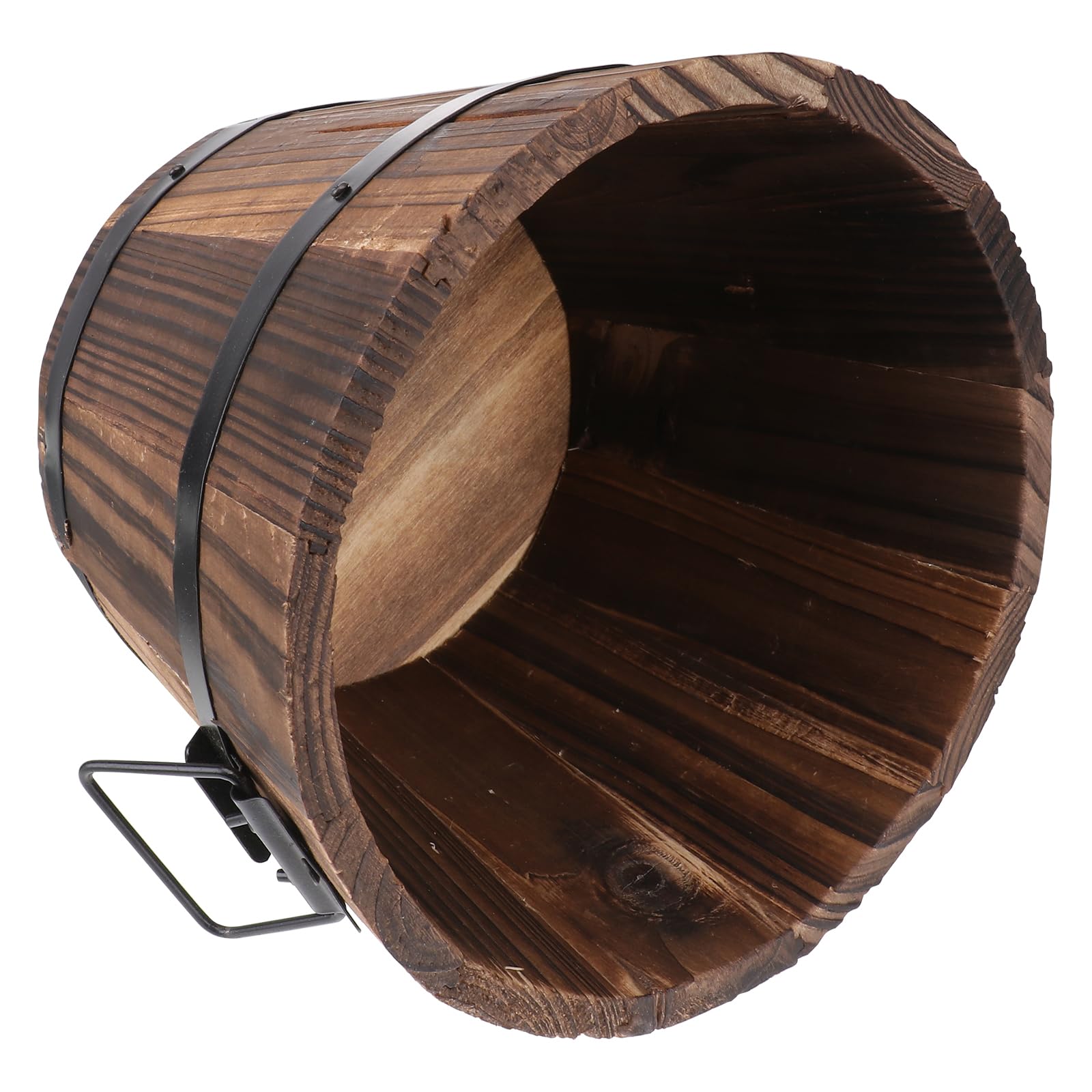 Cabilock Pot De Fleurs en Bois Carbonisé Style Tonneau Jardin Extérieur Intérieur avec Drainage Léger pour Plantes Et Succulentes Décoration Maison Bureau