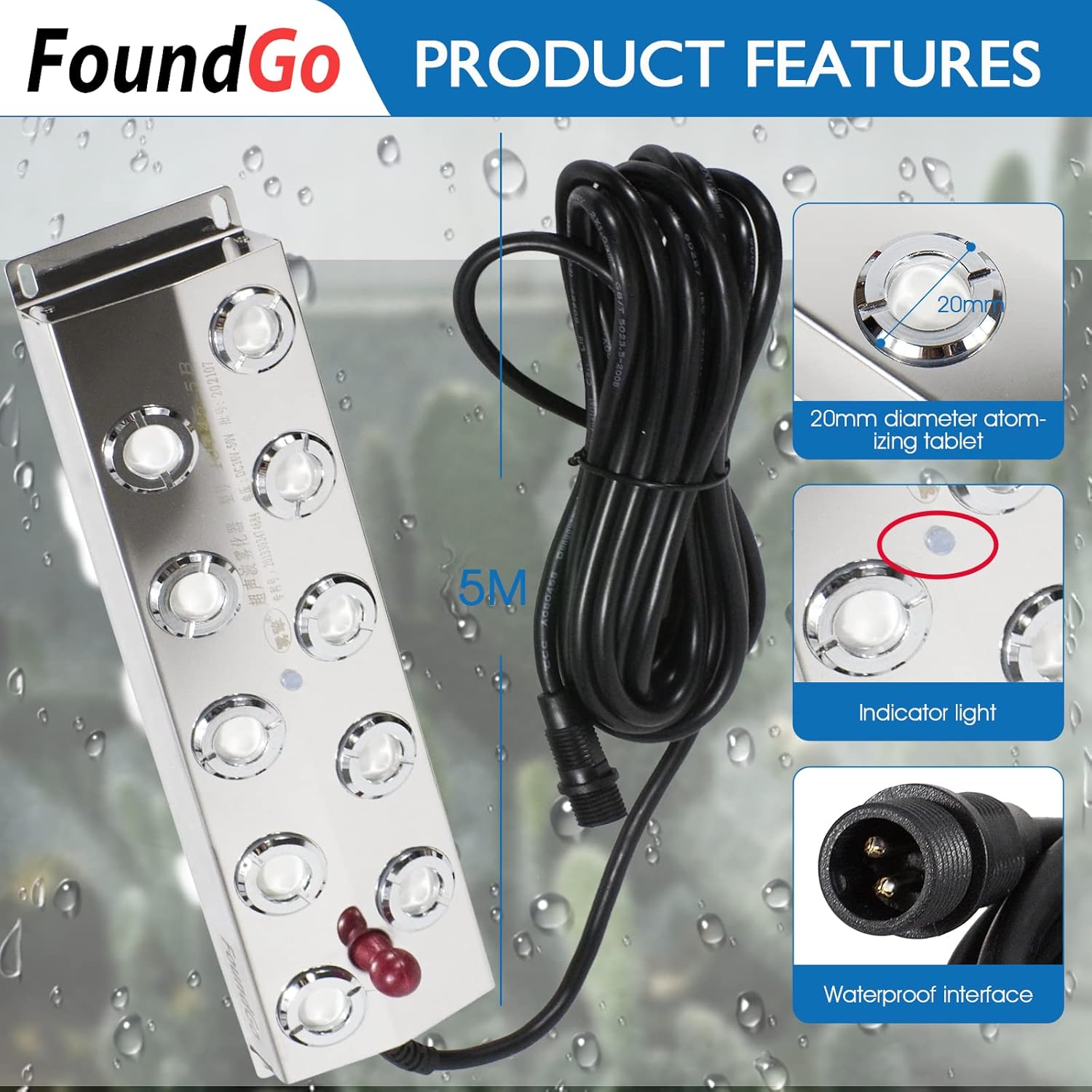 FoundGo Ultrasonic Fog Maker Fogger Machine Air Humidifier Mist Maker for Water Fountain Pond with Buoy/250W Power Adapter/6 Replacement Discs (6 Heads) : Patio, Lawn & Garden