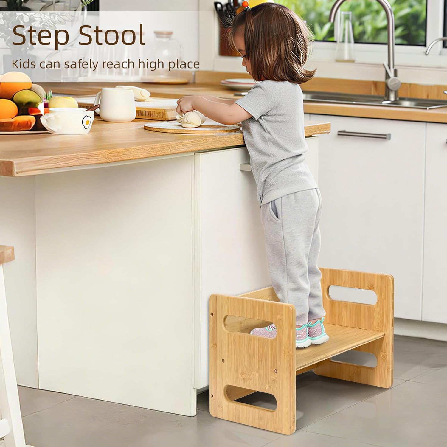 Ollieroo Kids Table and Chair Set, Montessori Weaning Table and Chair,Natural Bamboo Small Desk Chair,Activity Table and Chair Set