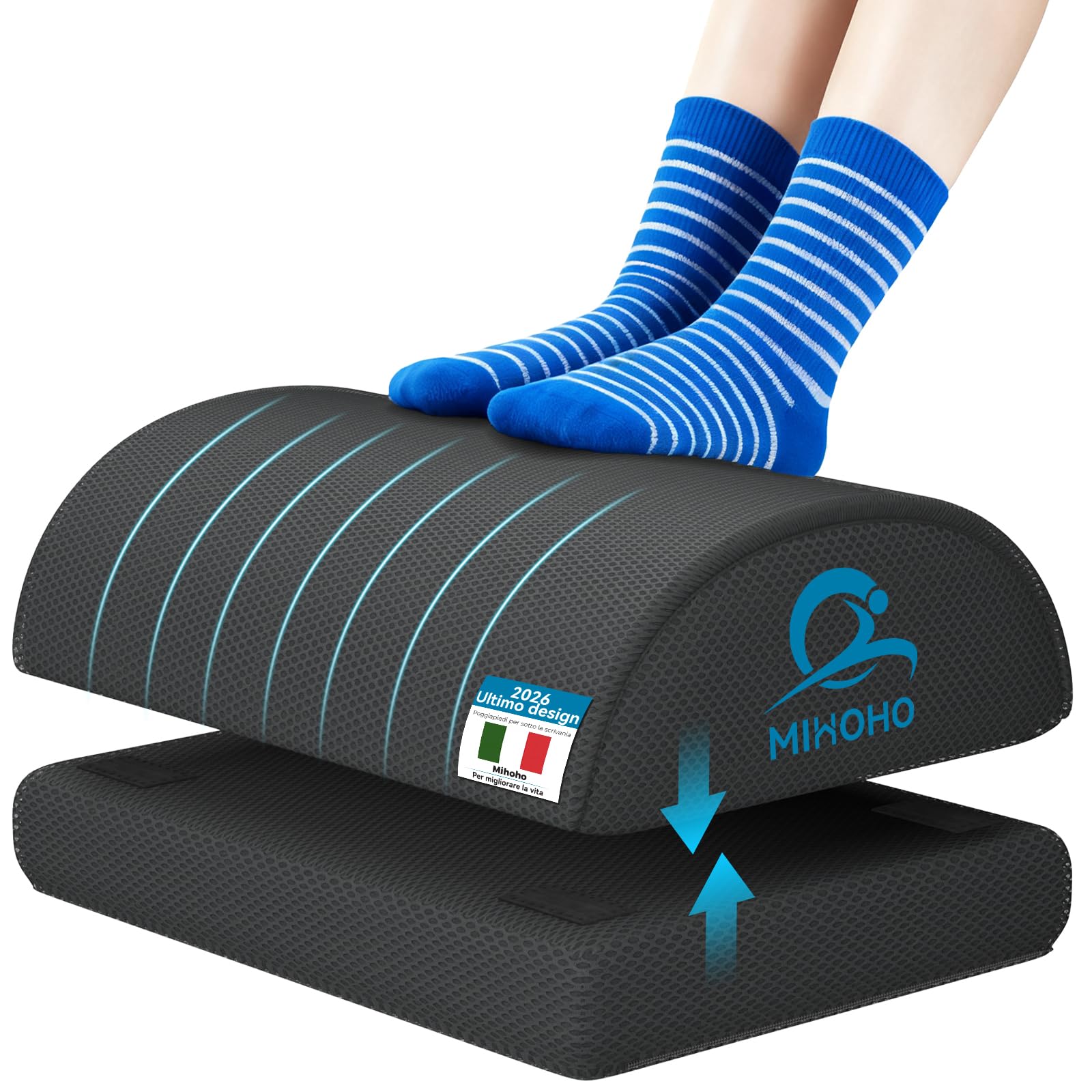Reposapiés de escritorio de espuma, reposapiés ajustable de espuma viscoelástica con funda lavable, cómodo reposapiés, ergonómico para escritorio, silla de oficina (negro k)