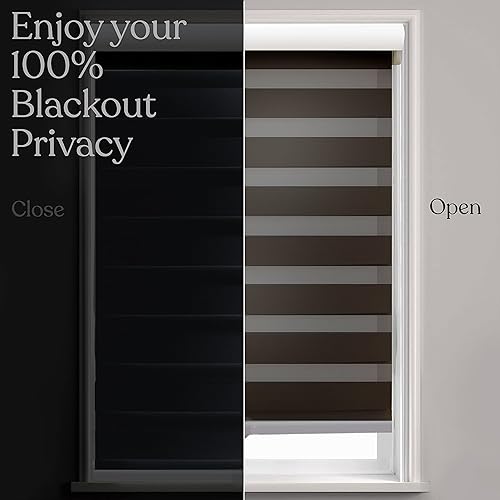 Miniatura 3 de MOOD Persiana de cebra inalámbrica  Personaliza ahora  Persiana combinada de poliéster de doble capa de día y noche  Tamaño personalizado  Espresso