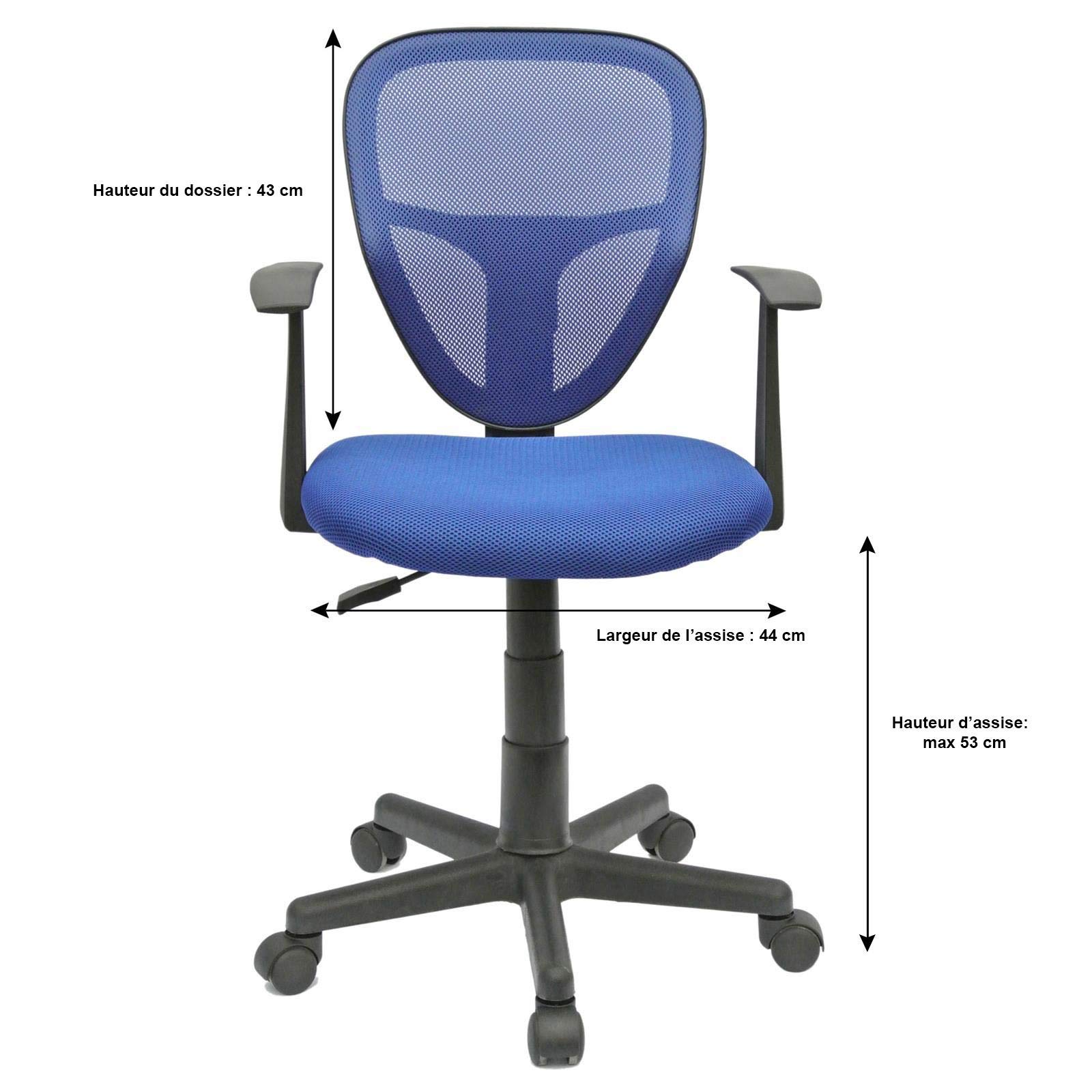 IDIMEX Chaise de Bureau pour Enfant Studio Fauteuil pivotant et Ergonomique avec accoudoirs, siège à roulettes avec Hauteur réglable, revêtement Mesh Bleu
