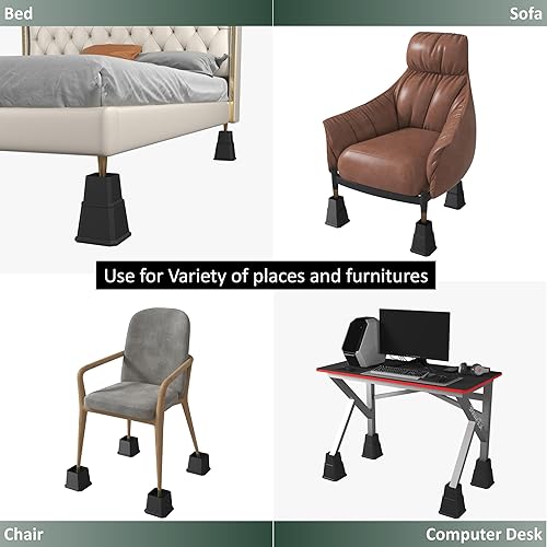 Miniatura 6 de Elevadores de cama de 7 pulgadas, resistentes en alturas ajustables de 7, 4 o 3 pulgadas, elevadores de muebles de 1500 libras para sofá y mesa,