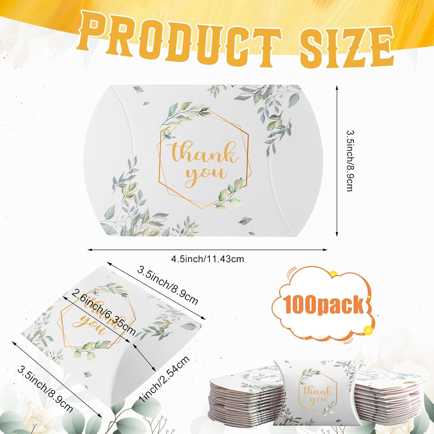 Haomian 100 PCS 4.5Inch x 3.5Inch Kraft Paper Pillow Gift Boxes Candy Treat Gift Box Wedding Gift for Guests Boxes Sweet Bags Thank You Box for Bridal Shower Wedding Shower Birthday Party Supplies - Image 2