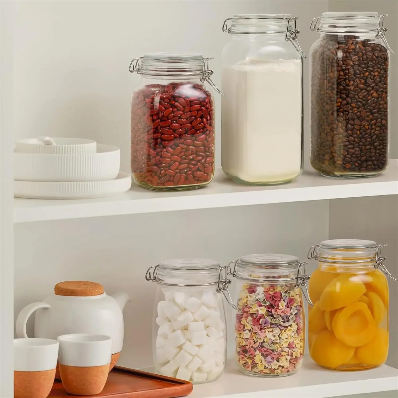 Tarro De Frutas Secas 4 Uds. Frascos de almacenamiento de alimentos, frascos de vidrio con tapas herméticas con abrazadera, frascos de frutas secas de boca ancha, botes de cocina, tarro sellado de vid
