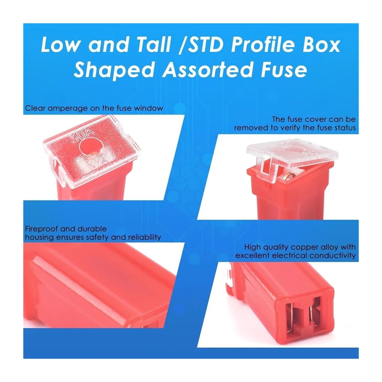 Kit surtido de fusibles 304 piezas estándar+ cuchilla pequeña perfil bajo y alto/STD en forma caja con extractor