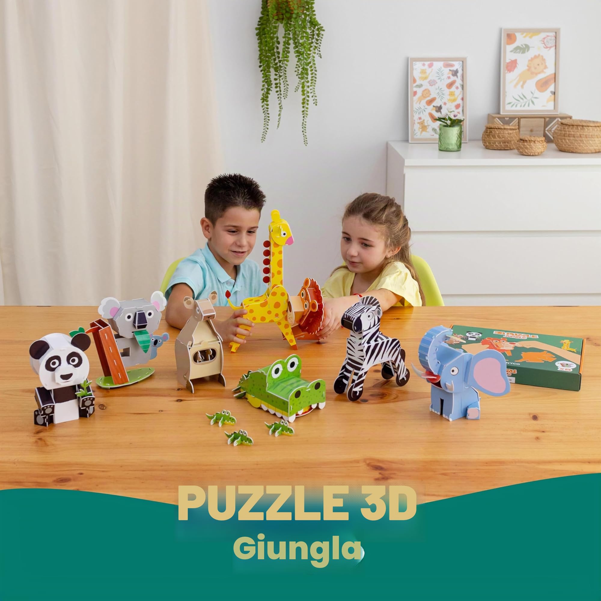 BONNYCO Puzzle 3D Bambini Animali della Giungla Pack 8. Giochi Bambini Educativi Giocattoli, 3D Puzzle Bambino e Bambina. Regalo Bambino 6 7 8 9 10 Anni, Regali Giochi Creativi Compleanno Natale