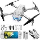 Drone with 1080P Camera - Foldable Remote Control Quadcopter with Voice Gesture Control&comma; 3D Flip&comma; One Key Start&comma; Emergency Stop&comma; 2 Batteries&comma; Easier to use&comma; Toy for Adults Beginners&comma; Grey