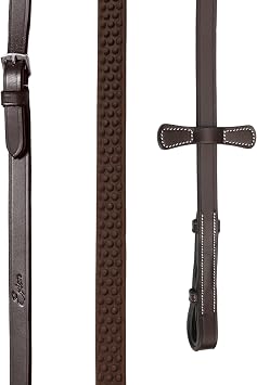 Exion Super Soft Bio Rubber Horse Reins Non-Slip Grip & Vegetable Tanned Leather 5/8 English Bridle Reins with Martingale Stoppers Durable Stainless Steel Hardware for Dressage & Jumping