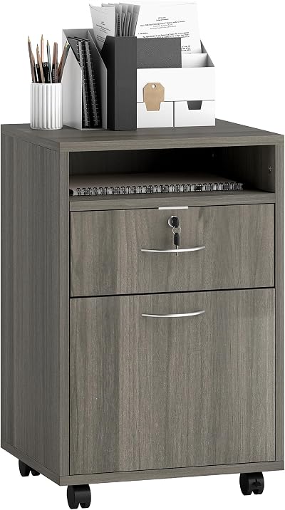 HOMCOM 24" Vertical Filing Cabinet with Lockable Drawer, Distressed Grey