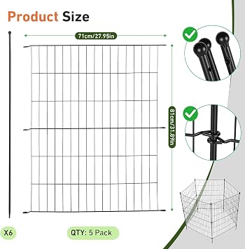 5 Panels No Dig Decorative Metal Garden Fence Panels, 81CM(H)*355 CM(L) Dog Fence Outdoor for Yard, Picket Fence for Privacy – Decorative Garden Fencing Animal Barrier Fence for Rabbits, Flower Bed