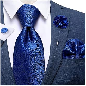 DiBanGuSilk Ties for Men Necktie and Lapel Pin Brooch Set Formal Woven Paisley Plaid Striped Solid Tie Wedding Party