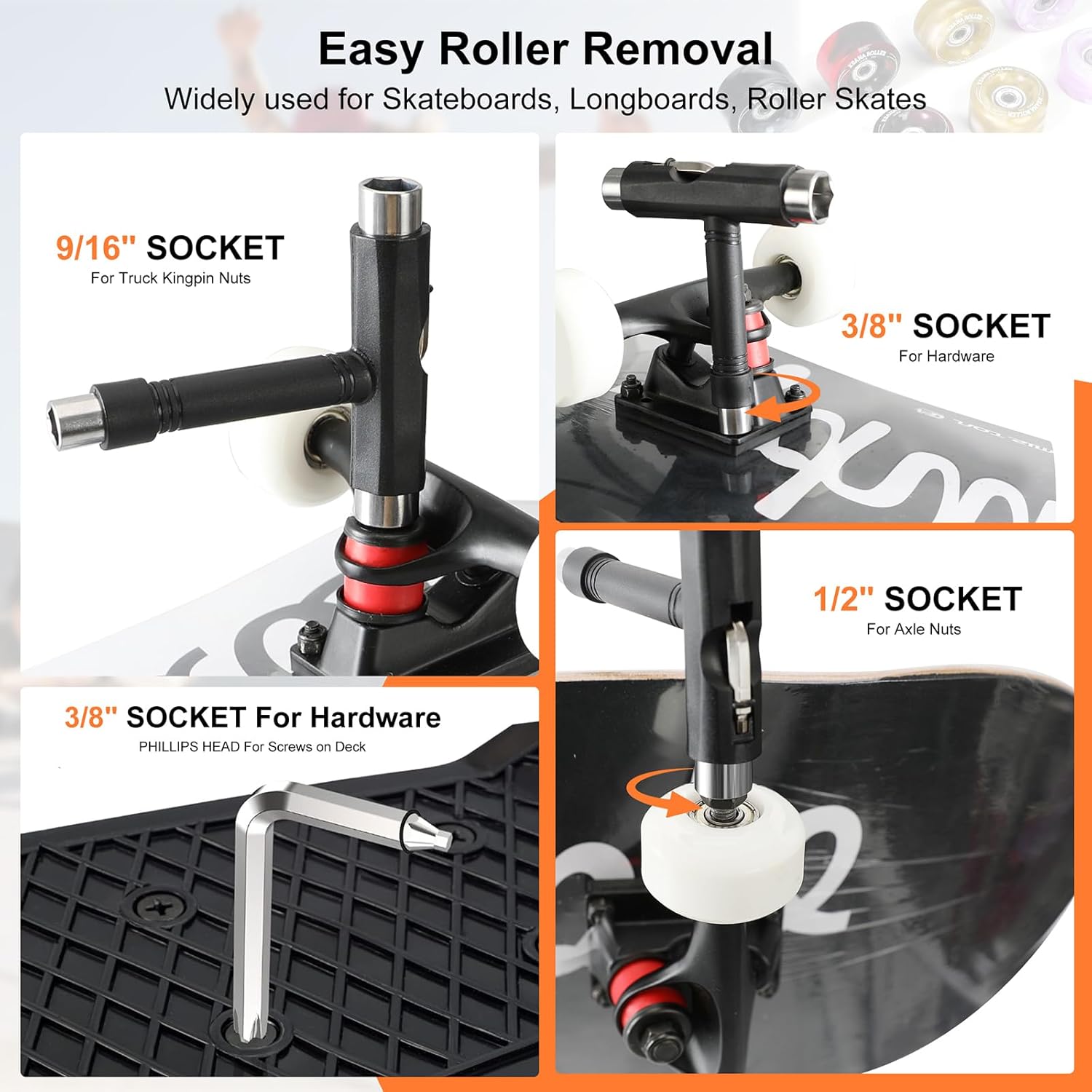 Skate Bearing Cleaning Kit – Portable Complete Bearing Maintenance System with Cleaning Bottle, 200ml Cleaner, 100ml Lubricant Oil, Bearing Press Puller & T Tool for Skateboard & Roller Skates