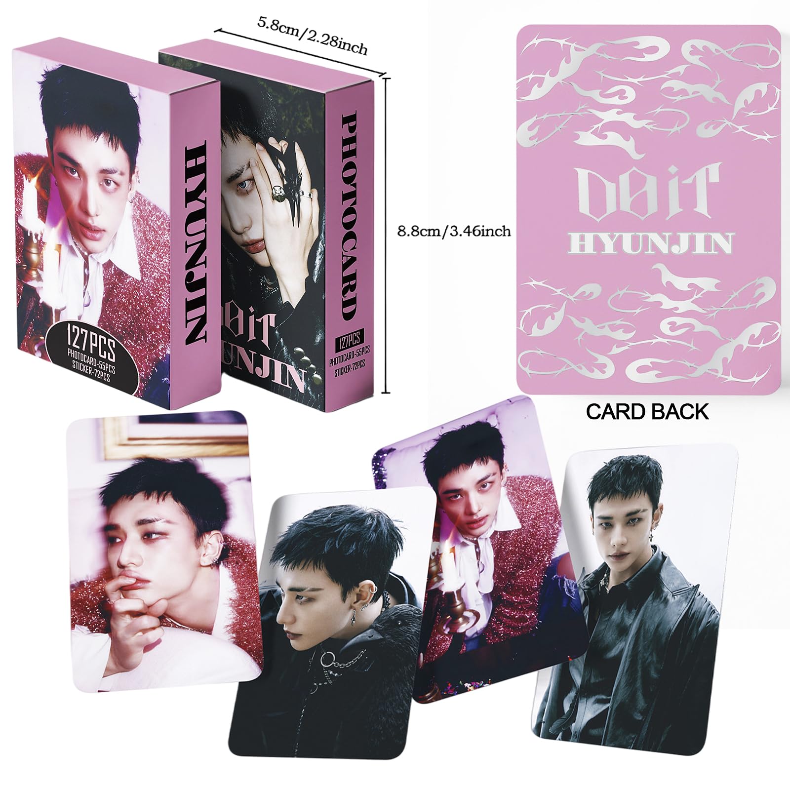 Fotocard dei Stray Kids 127 pezzi, set di foto per l'album DO IT, merchandise dei Stray Kids, 55 pezzi di fotocard e 72 pezzi di adesivi, regalo per STAY, set regalo per i Stray Kids (HYUNJIN)