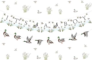 Mallard Duck Baby Shower Banner Decorations, Itâ€™s A Boy Duck Theme Rustic Garland Bunting Set Pregnancy Celebration Gender Reveal Party Supplies for Boy