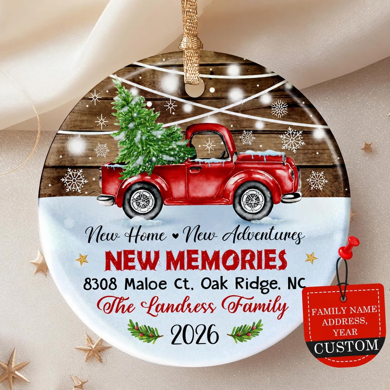 - 2025 New Home Ornament โ Personalized Ceramic Decoration with Custom Address, First Christmas in Our New House Gift, Housewarming Tree Keepsake
