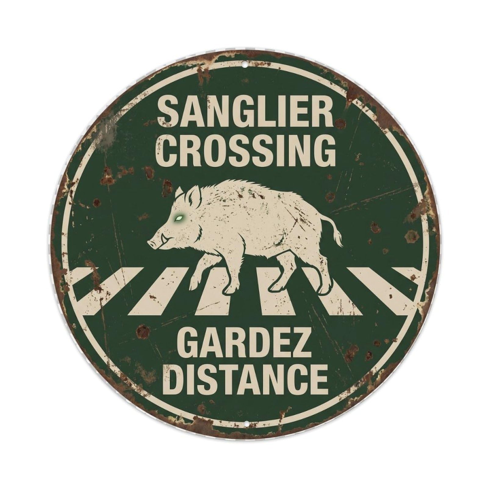 Metal Tin Sign Sanglier Crossing Gardez Distance