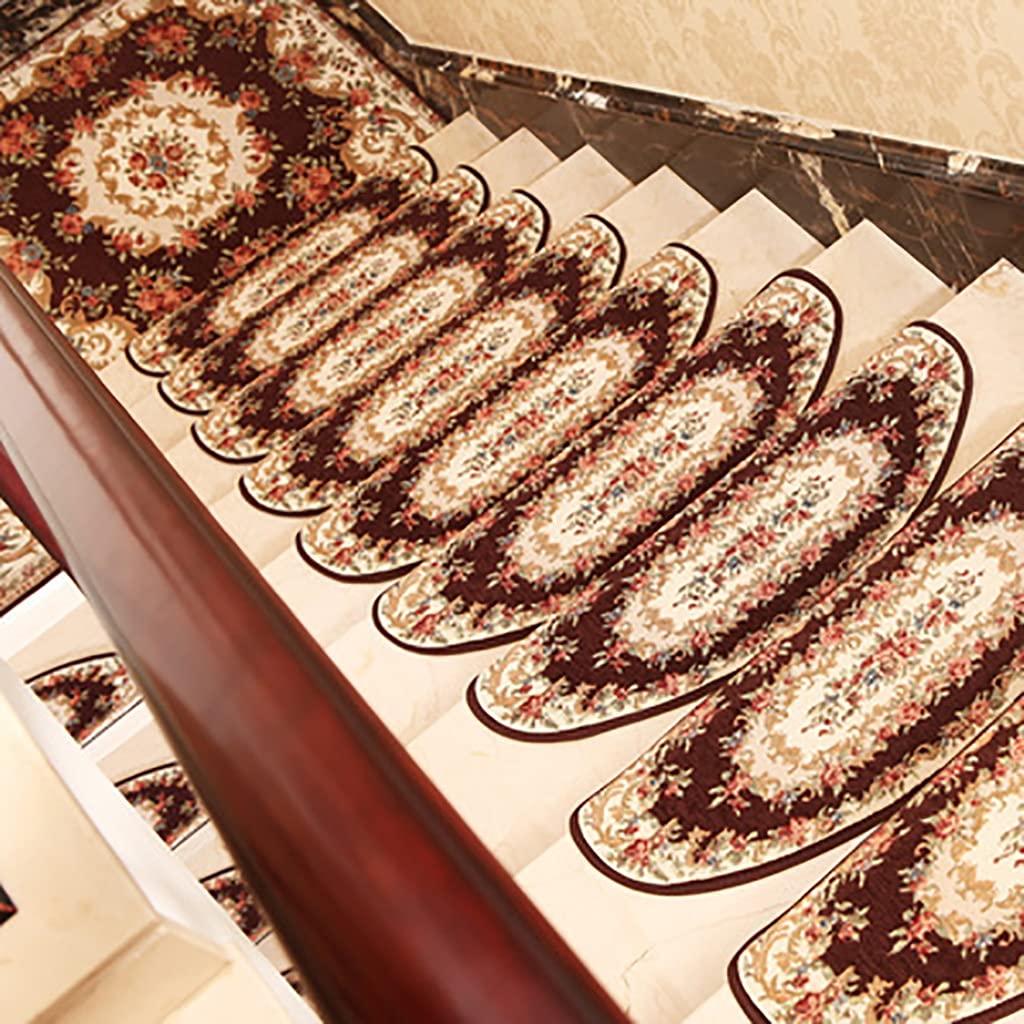 Lot de 14 tapis d'escalier d'intérieur à motif floral traditionnel autocollant antidérapant en marbre décoratif en bois D 28 x 65 cm