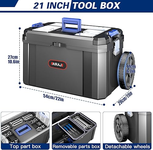 Miniatura 5 de Caja de herramientas rodante 3 en 1 con ruedas, caja de herramientas apilable, organizador de almacenamiento de herramientas modular, diseño